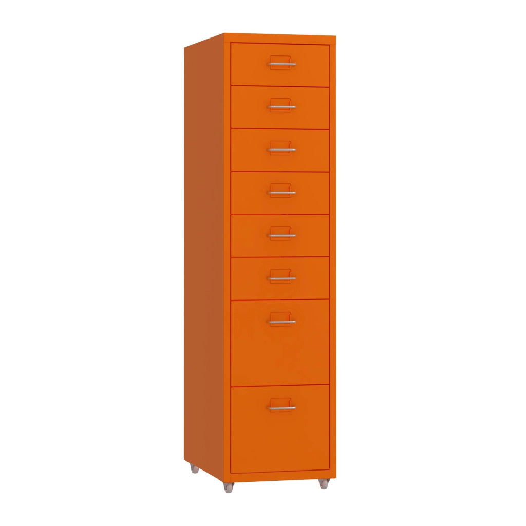 Cassettiera Kökar in Acciaio Mobile Archivio con 8 Cassetti e Rotelle - Arancione [en.casa]