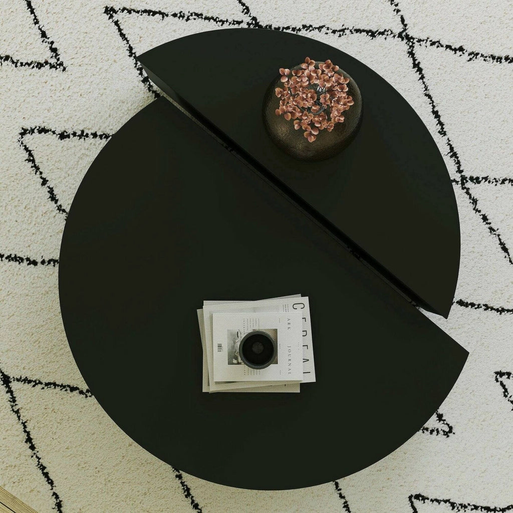 Tavolino da salotto Azim, Tavolo basso da caffè, Portariviste per divano, Ripiano da soggiorno, 90x90h35 cm, Nero