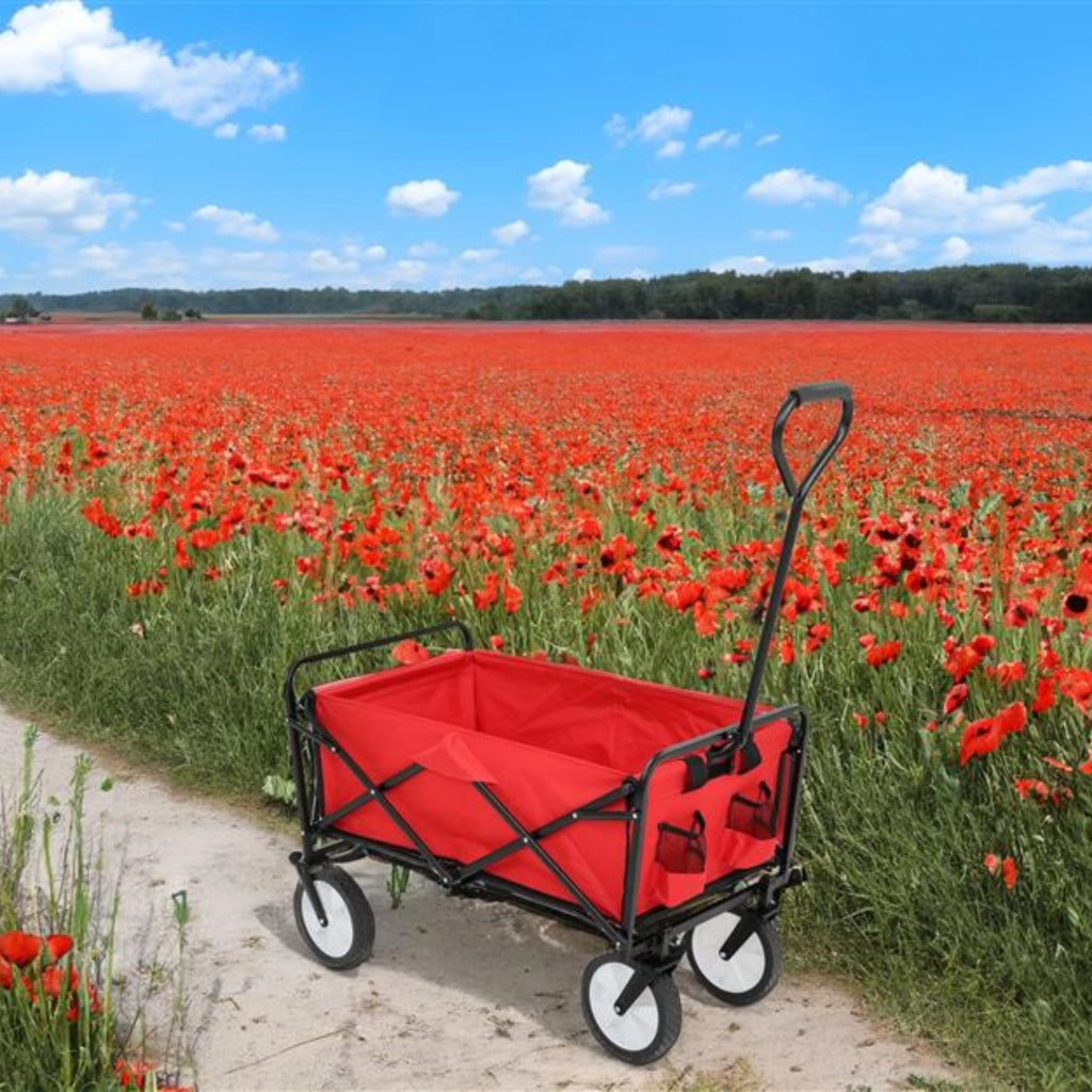 Carrello da Spiaggia Pieghevole TYRS con Ruote in Plastica, Portata Massima 120 kg, Colore Rosso