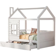 Letto per bambini 80x160 cm; casetta con finestre e cassetti; legno; bianco (Senza materasso)