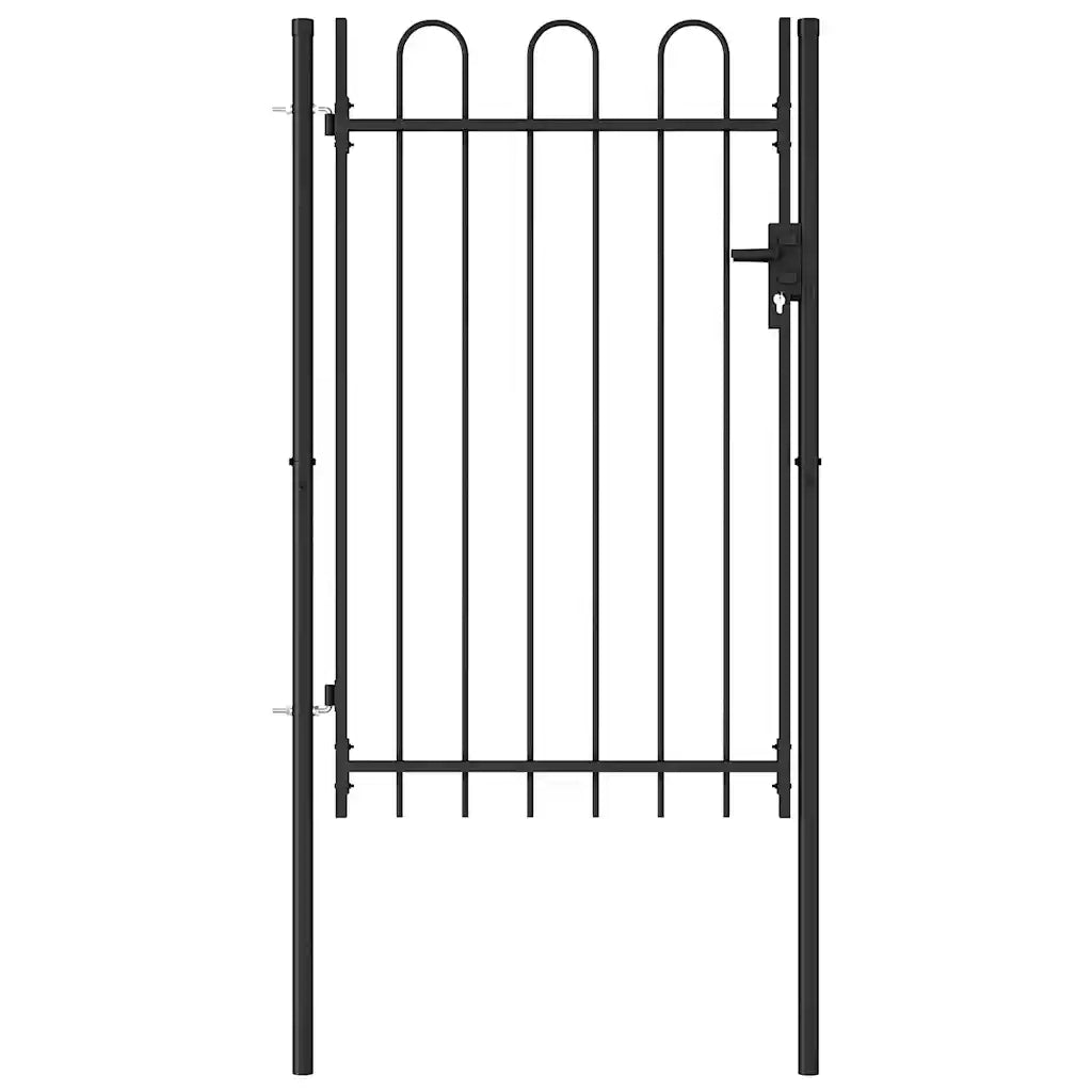 Cancello per recinzione Boxtel porta singola con parte superiore ad arco in acciaio 1x1,5 m Nero 146031