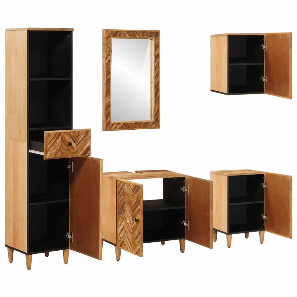 Set di Armadi da Bagno con porta 5 pcs Legno di mango massello