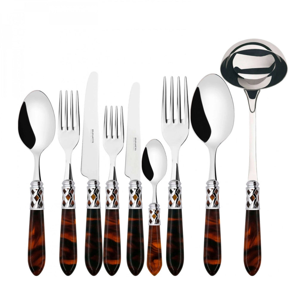 ALADDIN Ghiera Cromata, Posate Set 75 pz, Scatola in Legno Wengè,
