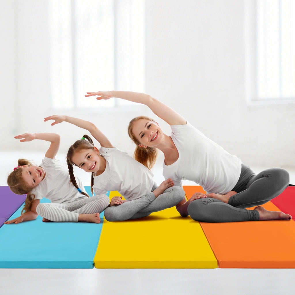 Tappeto ginnastico pieghevole a 5 pannelli per bambini, EPE e PU, resistente e salvaspazio, per casa