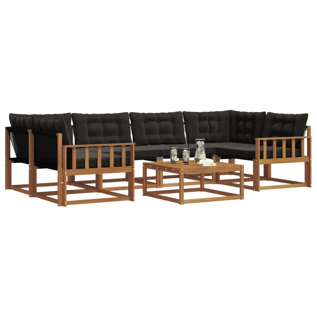 Set di divani da esterno con cuscino 7 pcs Naturale e Nero