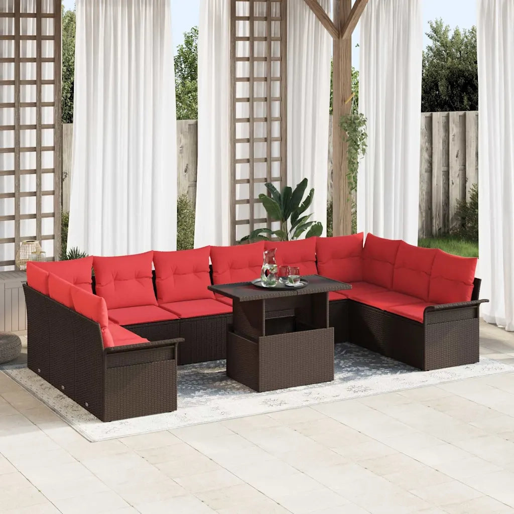 Set Divano da Giardino 11 pcs Marrone Rattan in Polipropilene
