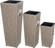 Deuba CASARIA® Set di 3 Vasi da Fiori in Polyrattan Intrecciato con Sottovaso e Foro Deflusso Acqua Richiudibile Vaso per Piante Effetto Rattan da Esterno Giardino Fioriere Fioriera