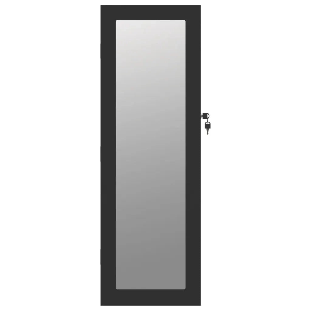 Armadio Portagioie con Specchio a Muro Nero 30x8,5x90 cm 353212