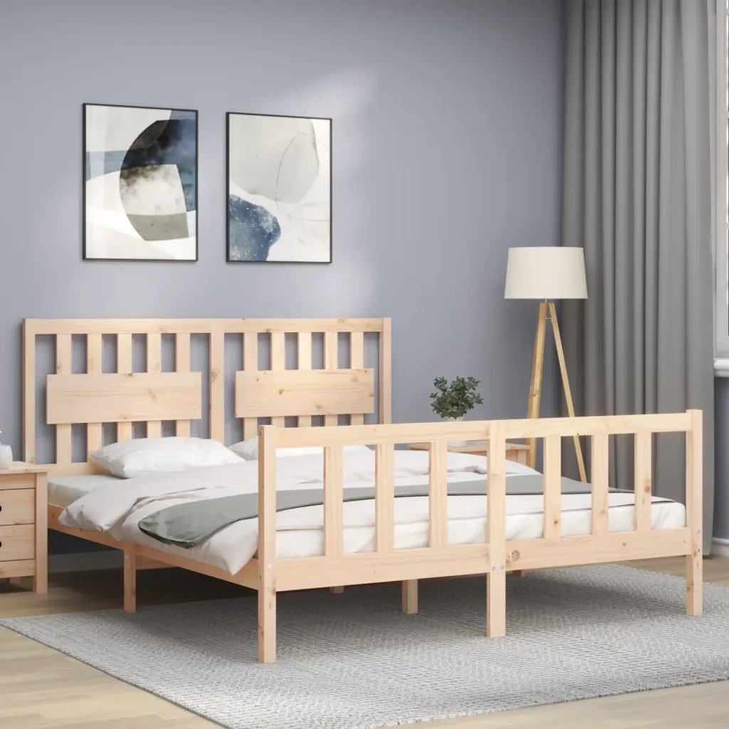 Giroletto con Testiera-Struttura Letto con testiera King Size in Legno Massello 525491