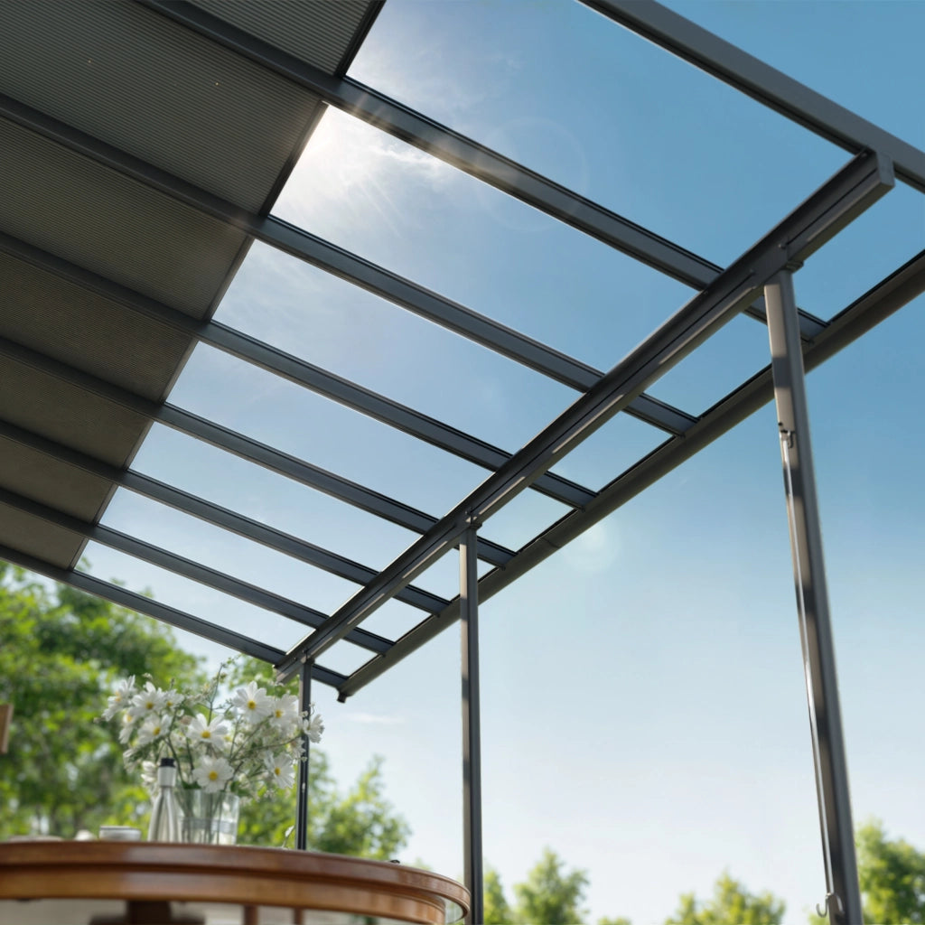 Canopia Sierra Cabrio Pergola Addossata in Alluminio 3X8.6 m Struttura grigia / Pannelli grigio opaco