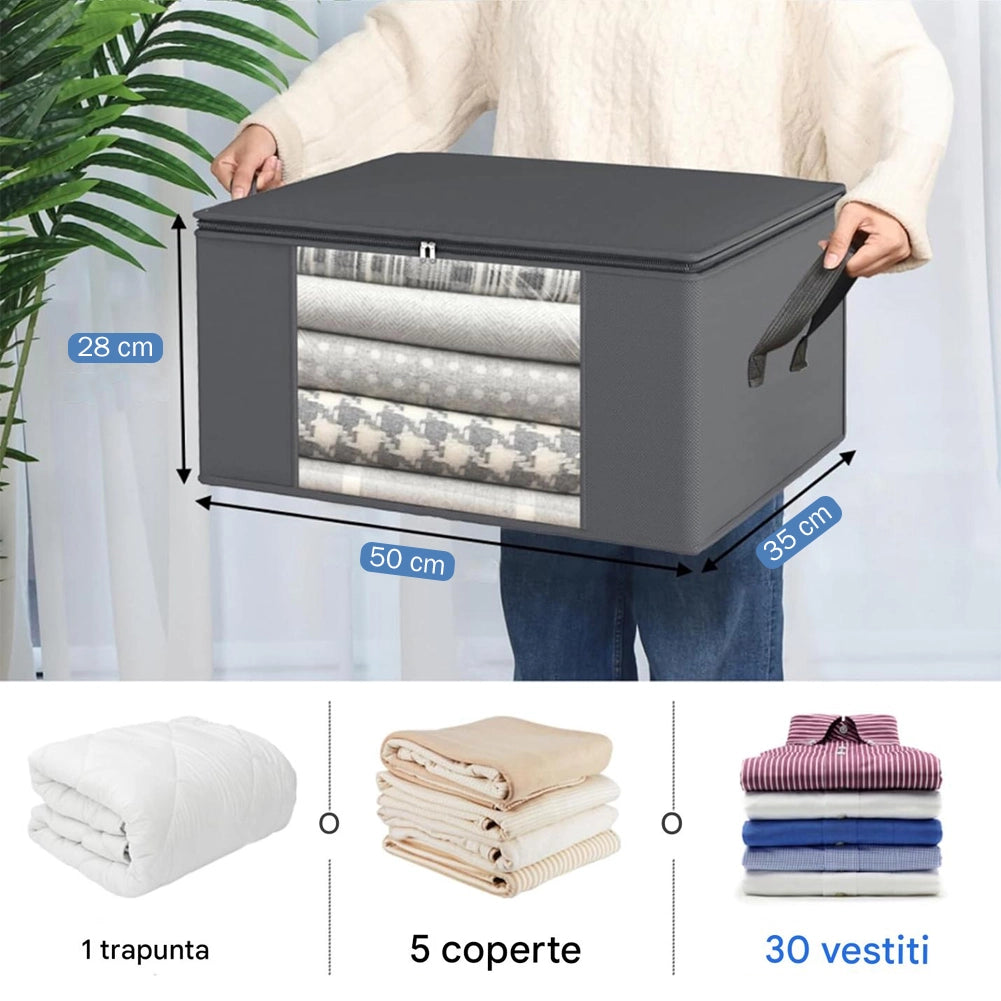 Set 6 Contenitori Pieghevoli 48L con Manici Rinforzati per Vestiti e Trapunte