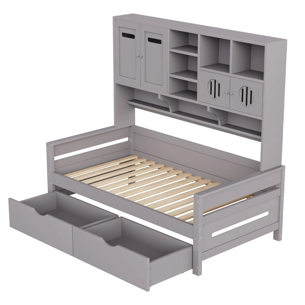 Letto Singolo con Contenitore e Cassetto ¨C MINIMAL ¨C Legno Grigio 90x200