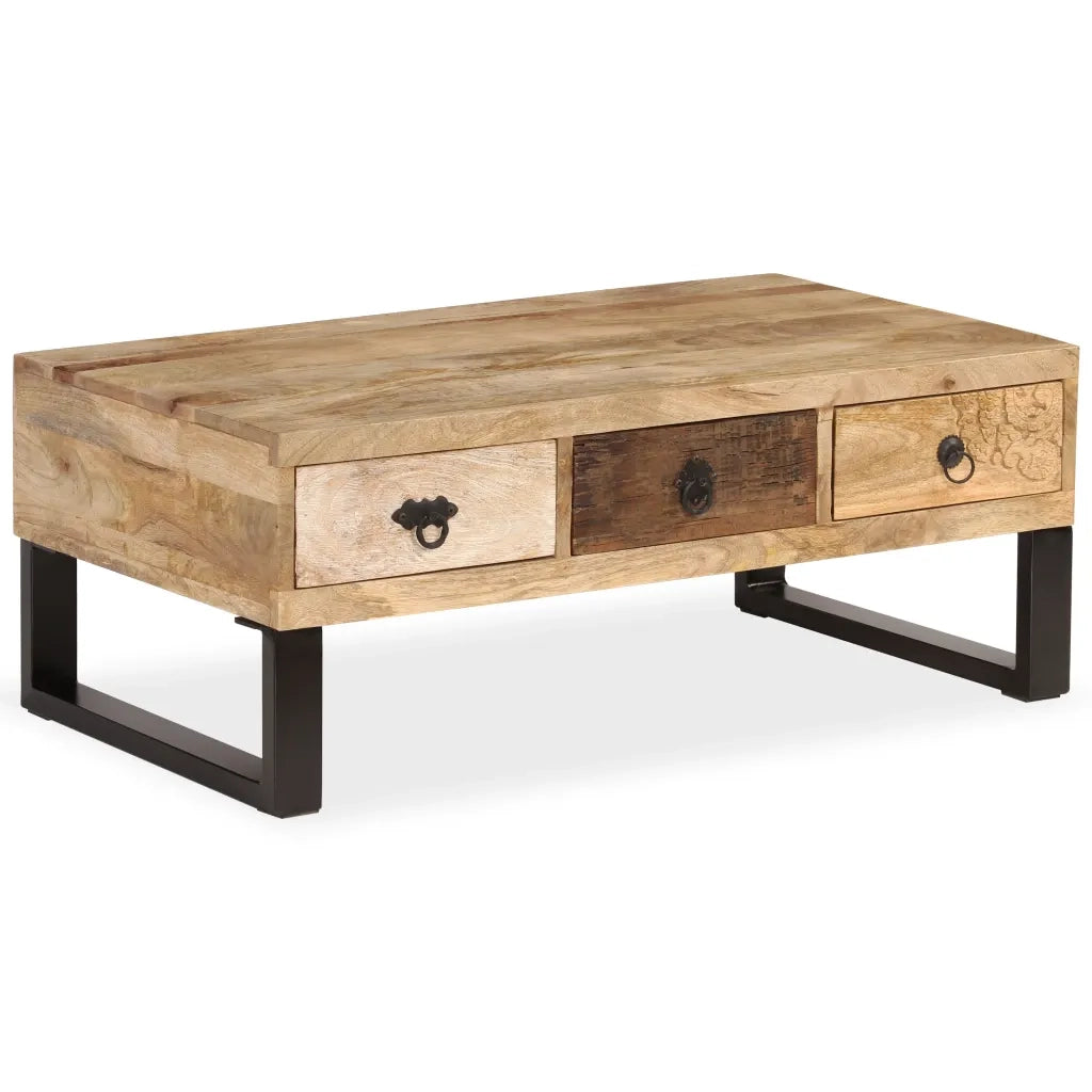 Tavolino da Caffè con 3 Cassetti Massello di Mango 90x50x35 cm 244942