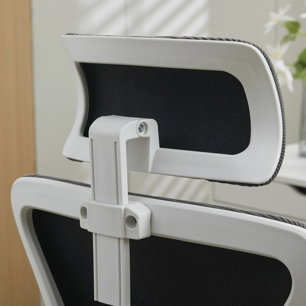 Sedia da ufficio ergonomica in rete con supporto lombare regolabile e poggiatesta, colore grigio