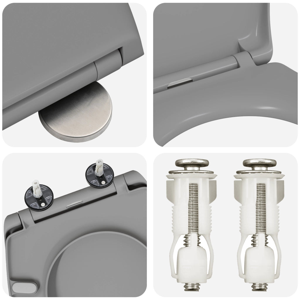 Sedile per WC a rilascio rapido con chiusura morbida in Duroplast Grigio