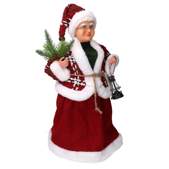 Babbo natale in tessuto signora con lanterna verde e rosso cm xh45