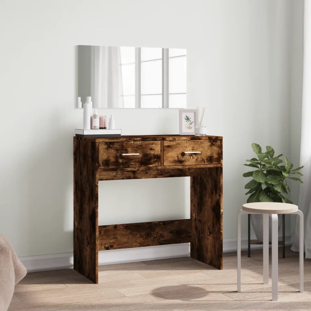 Toeletta con Specchio-Tavolo da Vanit¨¤ Rovere Fumo 80x39x80 cm