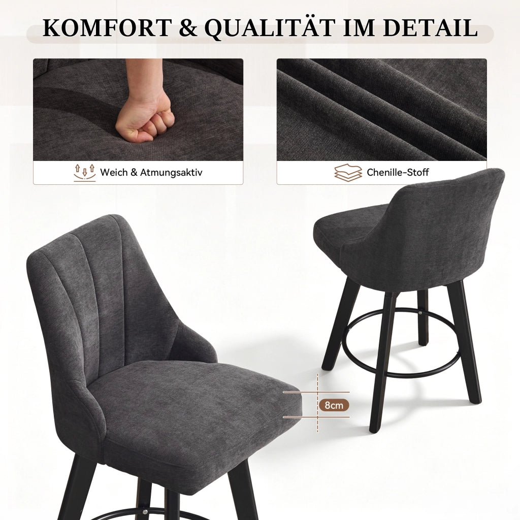 SGABELLO BAR Girevole 53 x 53,5 x 94,5 cm Chenille Grigio