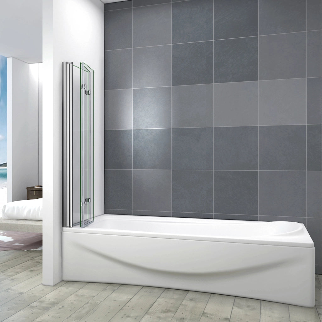 Parete Doccia Per Vasca da Bagno 130x140 cm 3 Ante Movibili Pieghevoli a Libro in Vetro Temperato 6 mm Trasparente Anticalcare Telaio Cromo Lucido