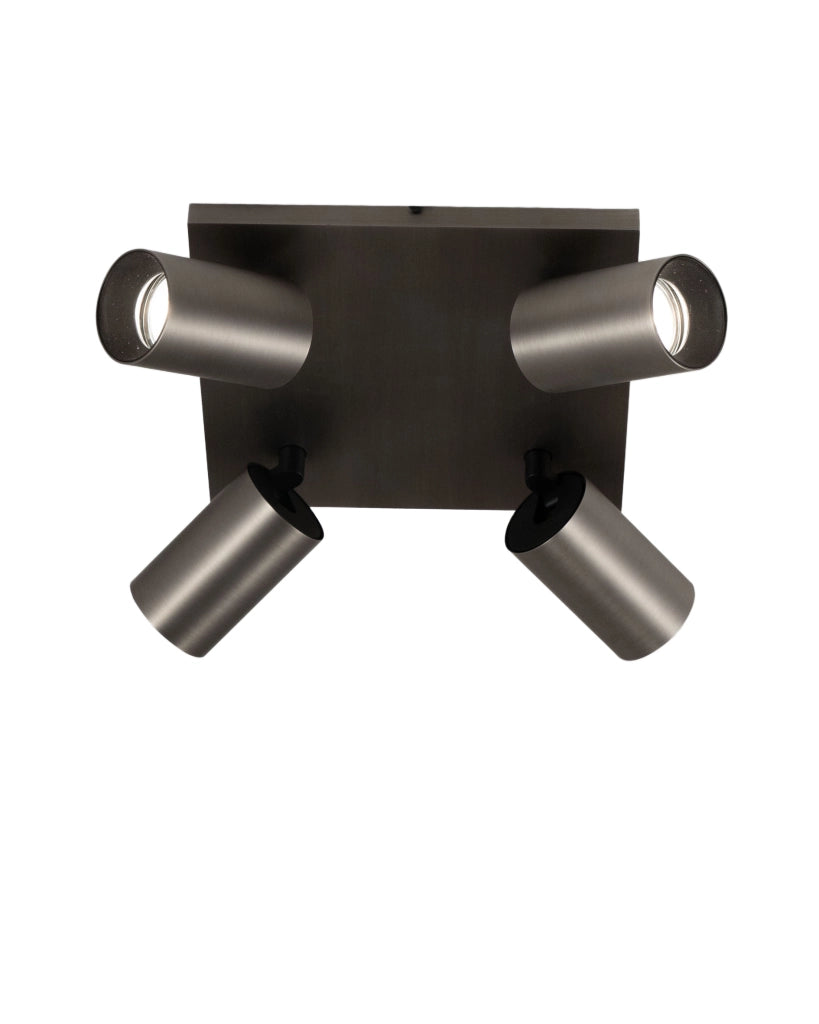Plafoniera Flores 24x24cm in Alluminio Canna di Fucile, 4x GU10 10W, Struttura pressofusa IP20, Classe 1 - Design Moderno e Compatto