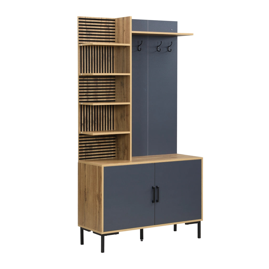 Mobile Ingresso con 4 Ripiani Laterali e Ganci; Ripiano Inferiore Regolabile; Stile Moderno; in Pannello; Naturale; 100??40??190;5 cm