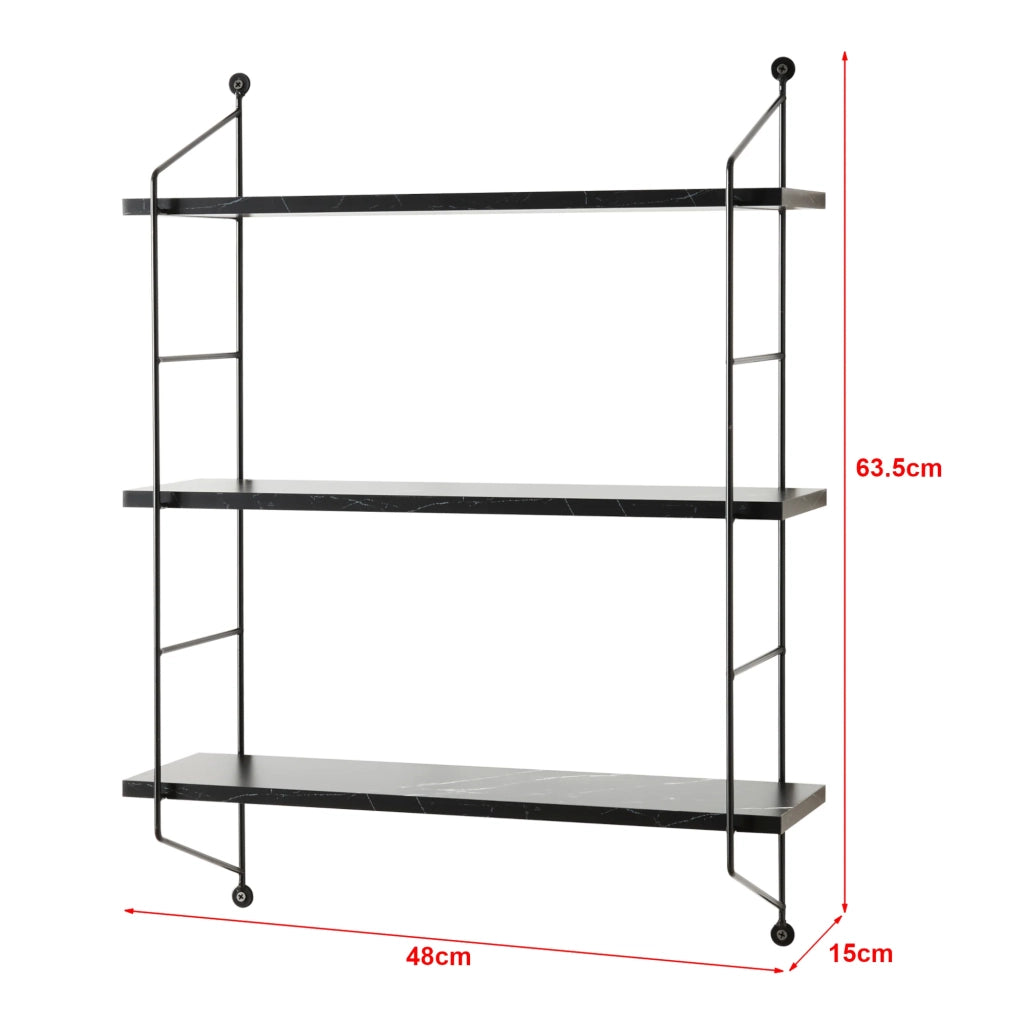 Mensola da parete a 3 ripiani 48 x 15 x 64 cm effetto marmo nero 03_0007065