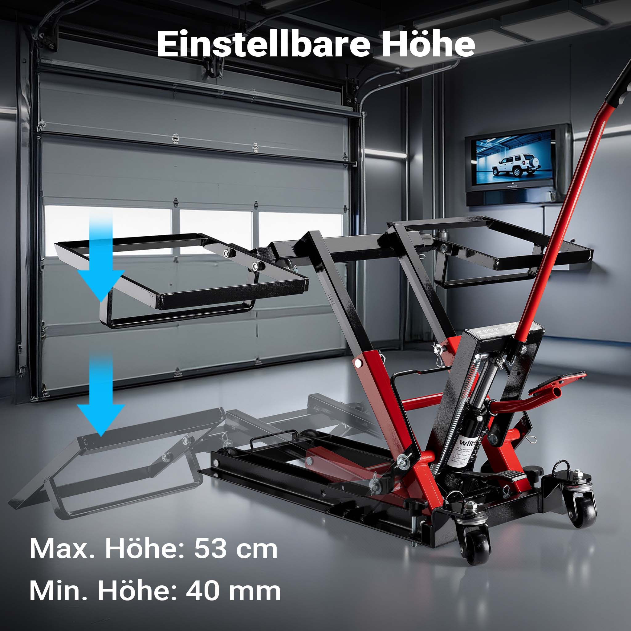Sollevatore per trattorino 3in1, alza moto e quad, max 530 mm, Martinetto idraulico a carrello