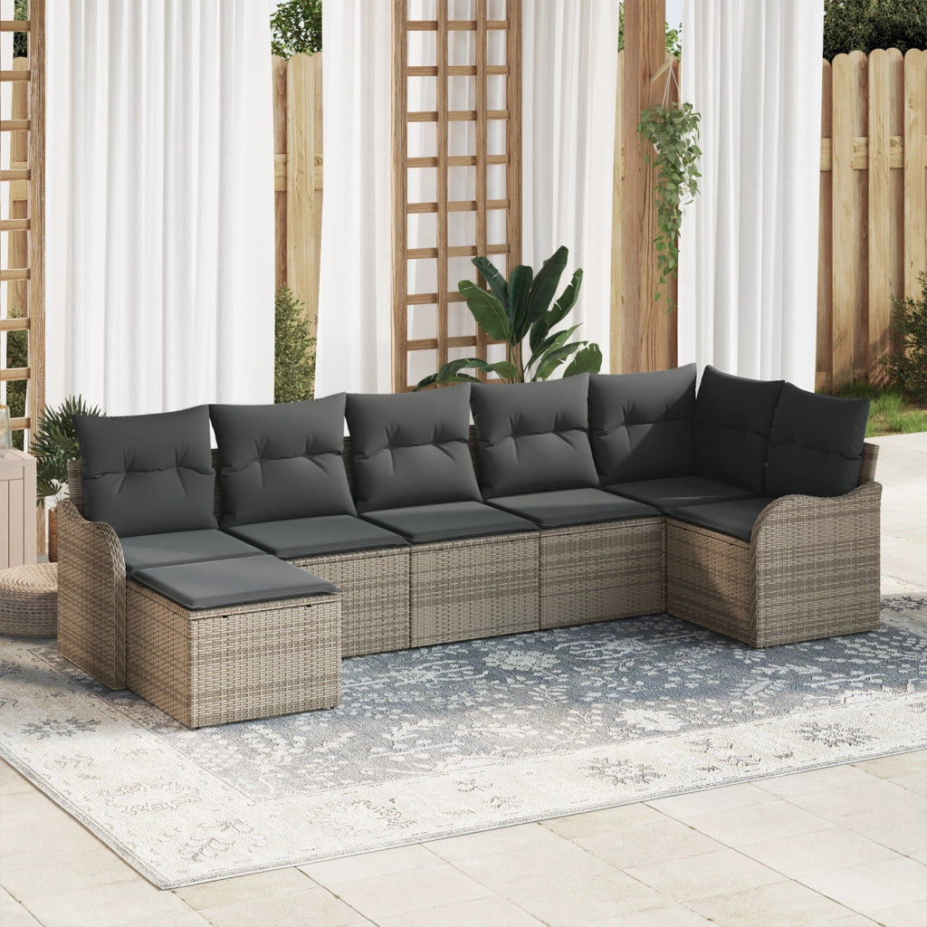 Set Divano Giardino 7 Pezzi con Cuscini Grigio Polyrattan