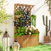 Letto per Orto Rialzato con Traliccio per Rampicanti e Pergola Superiore, 64x33x122 cm, Legno