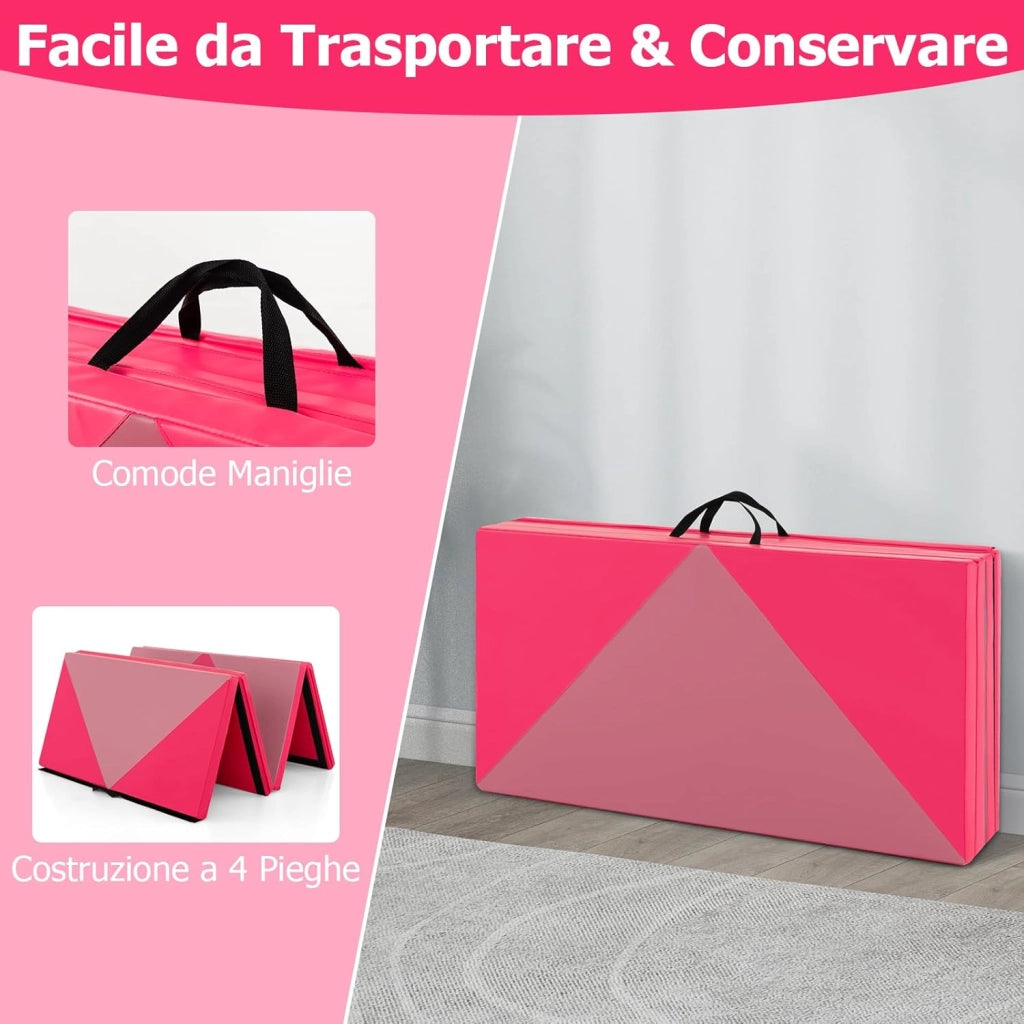 Tappetino Ginnastica Pieghevole 240 CM, Tappetino per Tumbling in Pelle PU con Chiusure a Strappo per Stretching, Yoga, Arti Marziali da Casa, Palestra e Fitness