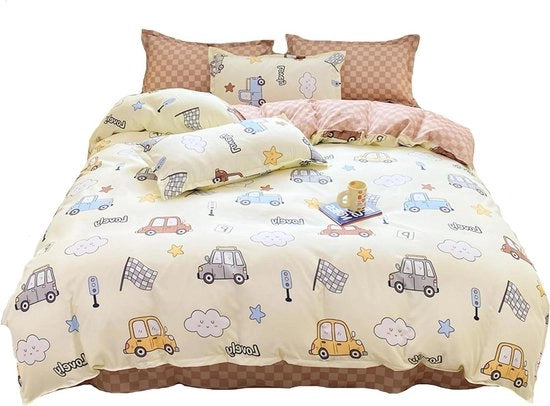 Set da camera da letto per bambini con tema gallina rossa - 1x coperta da letto 150x200cm - 1x lenzuolo 200x230cm - 2x cuscini 48x74cm