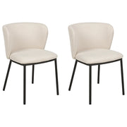 Set di 2 sedie da pranzo in poliestere bianco sporco Rivestimenti in metallo nero Gambe senza braccioli Schienale curvo Design moderno e contemporaneo