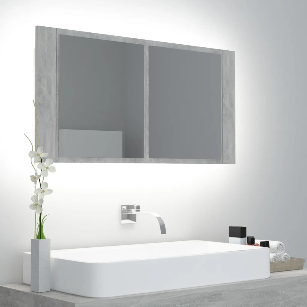 Armadietto a Specchio con Luci LED Grigio Cemento in Acrilicocod mxl 121152