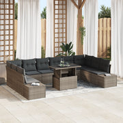 Set di divano da giardino con cuscini da 11 pezzi Grigio in Vimini
