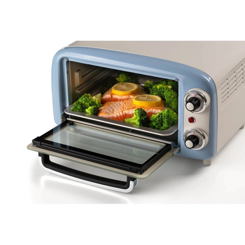 Forno Elettrico Vintage 800W - Capacità 10L - Doppio vetro - Retrò - Celeste