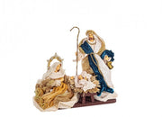 Sacra Famiglia Eden in Posizione Verticale Blu-Oro Dimensioni 25x27cm