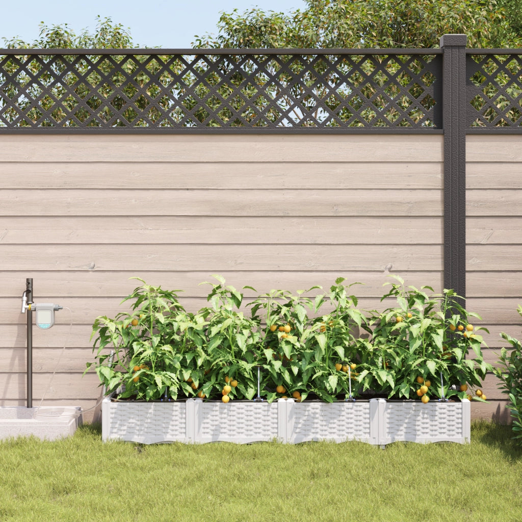 Fioriere da Giardino con Sistema di Irrigazione 4 pezzi Bianco