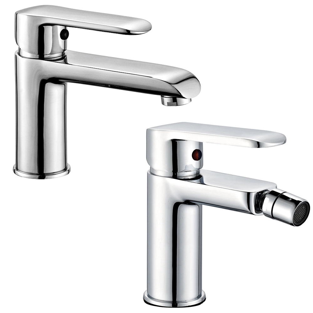 Coppia di miscelatore rubinetto bidet e miscelatore lavabo linea america cromata