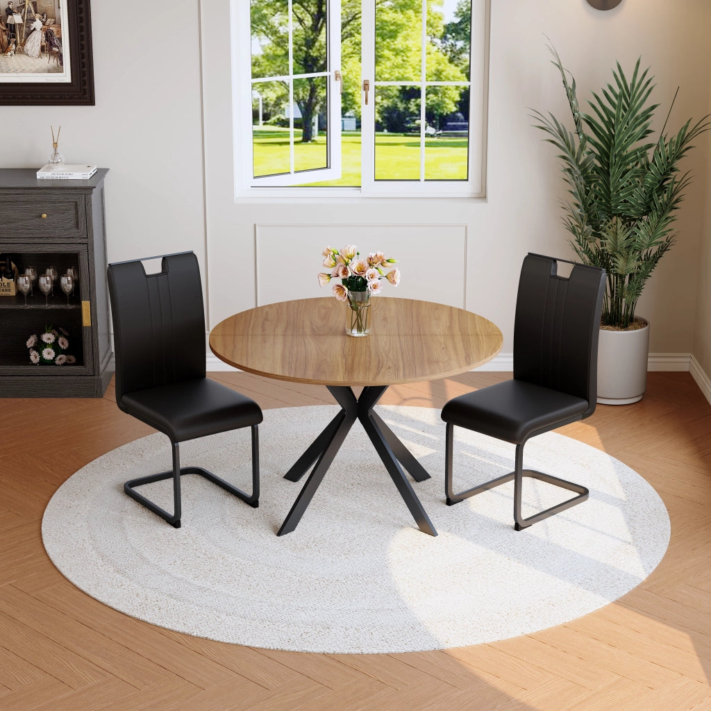 Set Tavolo Rotondo e 2 Sedie con Telaio in Metallo ¨C Xylo ¨C Legno e Similpelle