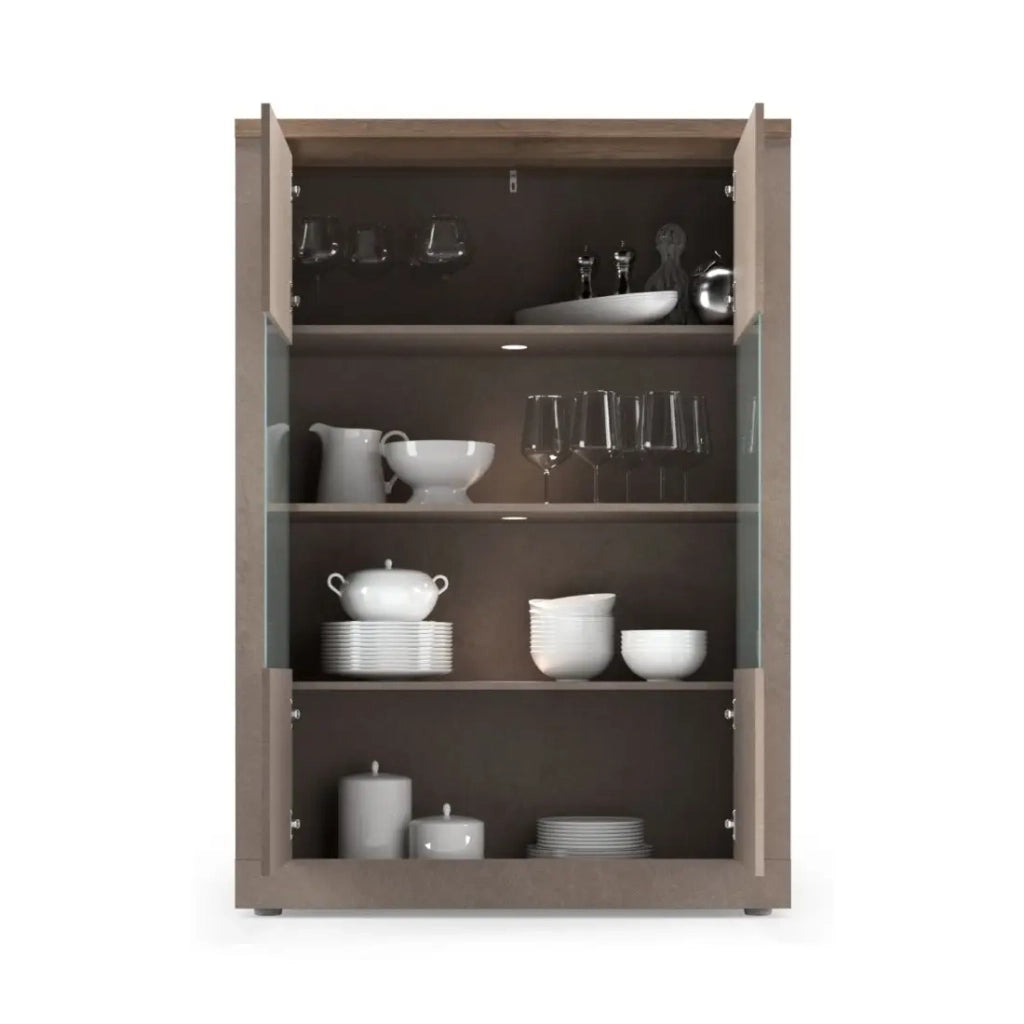 Vetrina SASHA – 2 porte con 3 ripiani e LED – Bronzo e piano in legno Mercurio