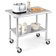 Tavolo da Lavoro in Acciaio Inox, Tavolo di Preparazione Alimentare/Porta Attrezzi con Ruote e Ripiano Inferiore Regolabile, per Cucina, Ristorante, Officina e Garage, 91,5 x 61 x 89,5 cm