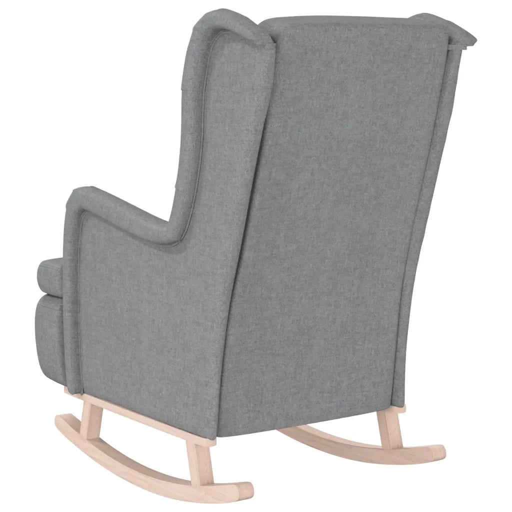 Poltrona Gambe a Dondolo | Sedia Relax Legno di Hevea Grigio Chiaro Tessuto