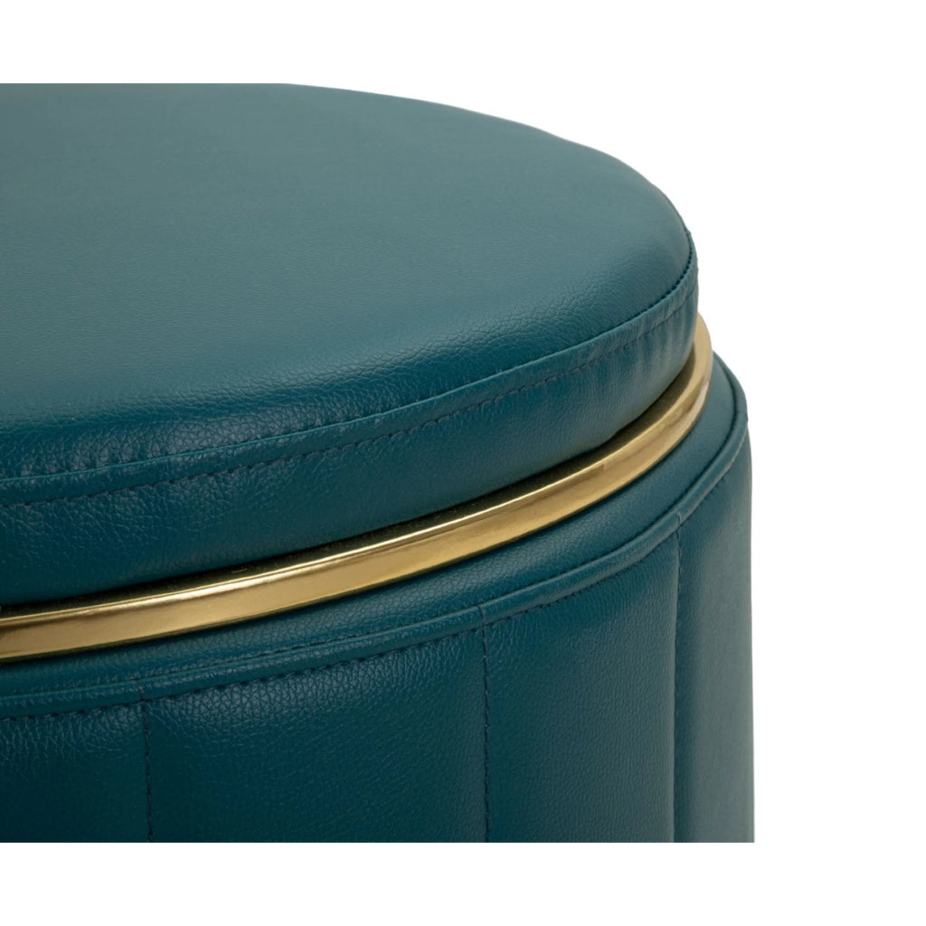 Pouf London in poliuretano ottanio con dettagli oro