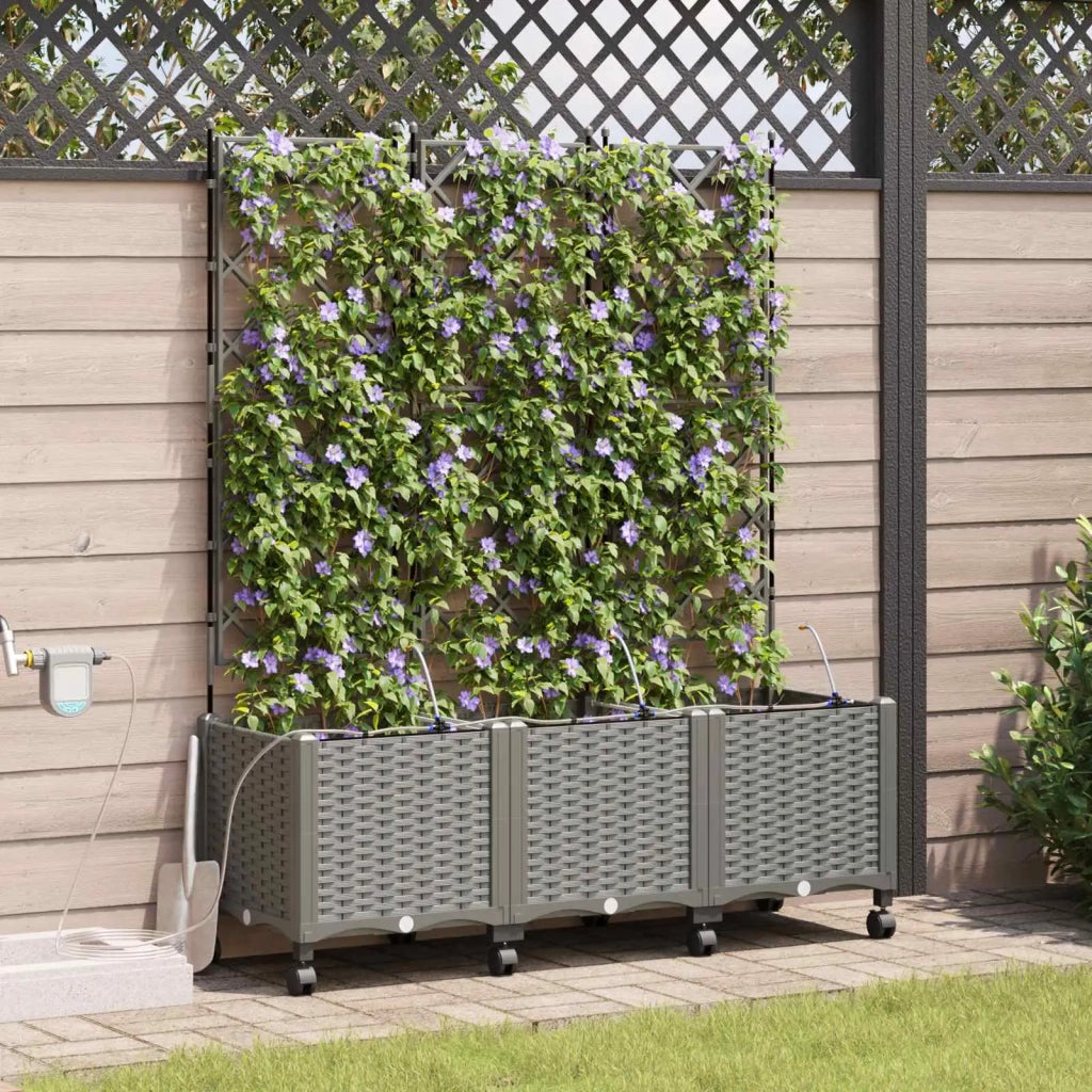 Vaso da Giardino con Irrigazione e Ruote 3 pz Grigio Chiaro PP 3423094