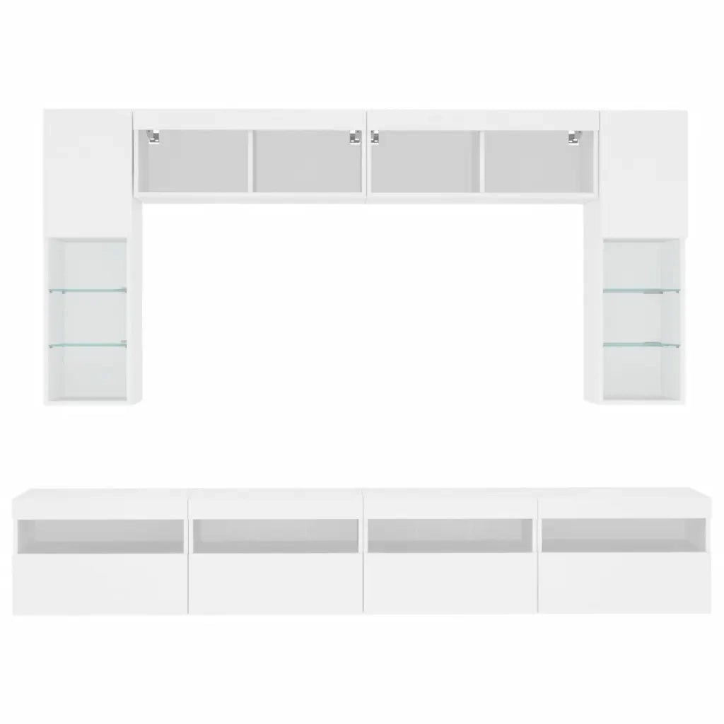 Set Mobili TV a Muro 8 pz con Luci LED Bianco