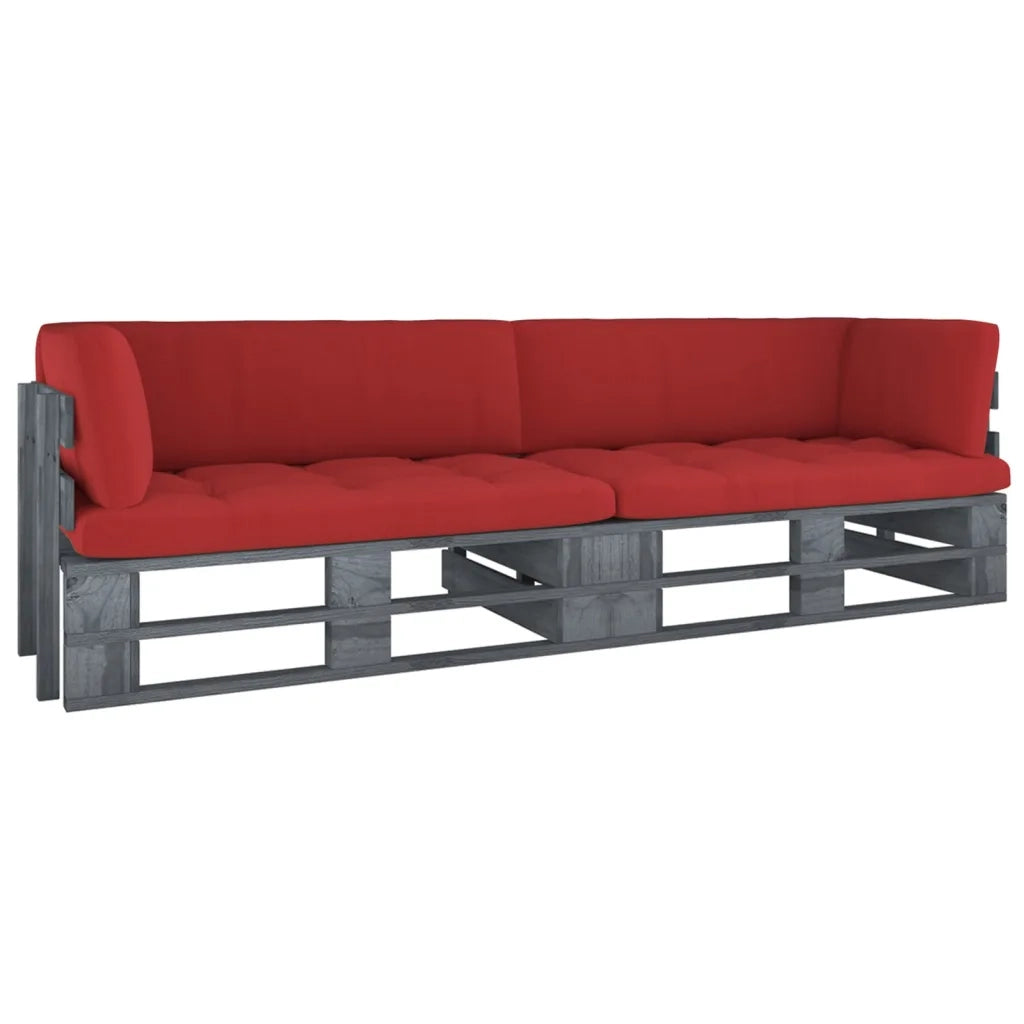 Divano 2 Posti su Pallet con Cuscini in Pino Impregnato Grigio cod mxl 42275