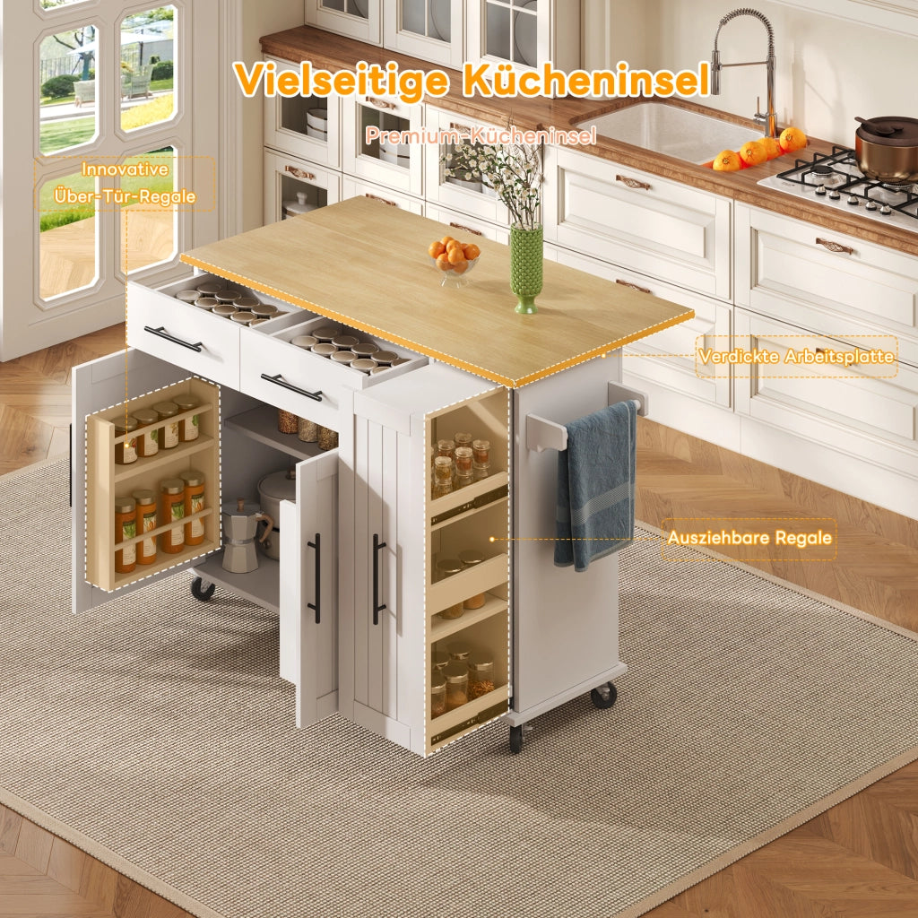 ISOLA DA CUCINA con piano pieghevole 120x40(65)x90 cm bianco/naturale MDF