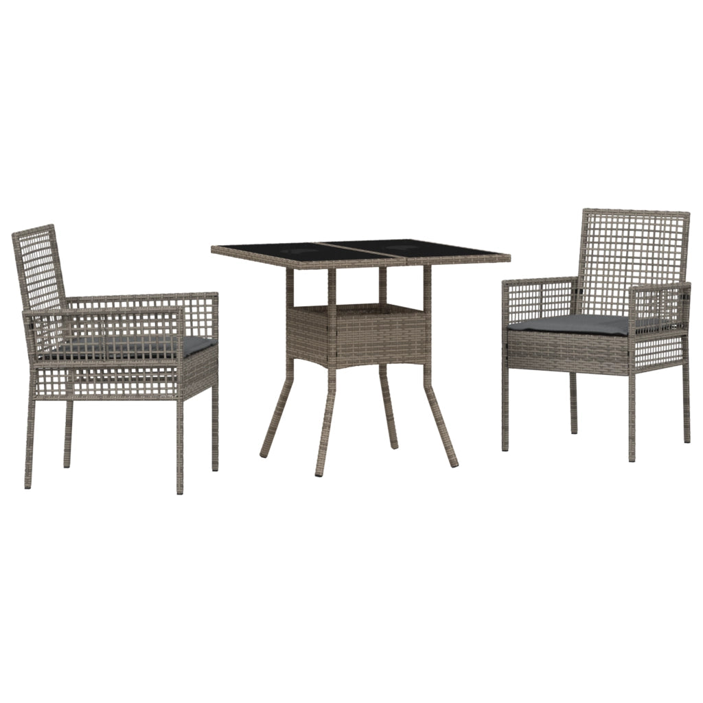 Set da Pranzo Giardino 3 Pezzi Grigio in Polyrattan