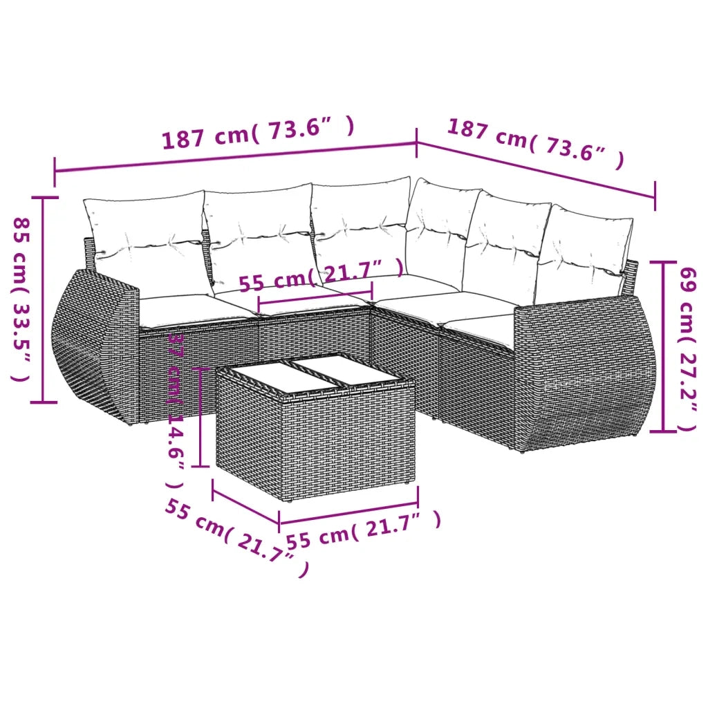 Set Divano da Giardino 6 pz con Cuscini Nero in Polyrattan 3221355