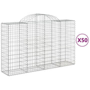 Cestini gabbioni recinzione a gabbia muro di contenimento ad arco 50 pezzi 200 x 50 x 120/140 cm ferro zincato argento 02_0040967